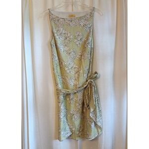 Helen Wang Women's Size 4 Green Floral 100% Silk Sleeveless‎ Dress USA Made
